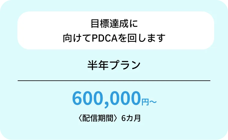 目標達成に向けてPDCAを回します 半年プラン 600,000円~ 〈配信期間〉6カ月